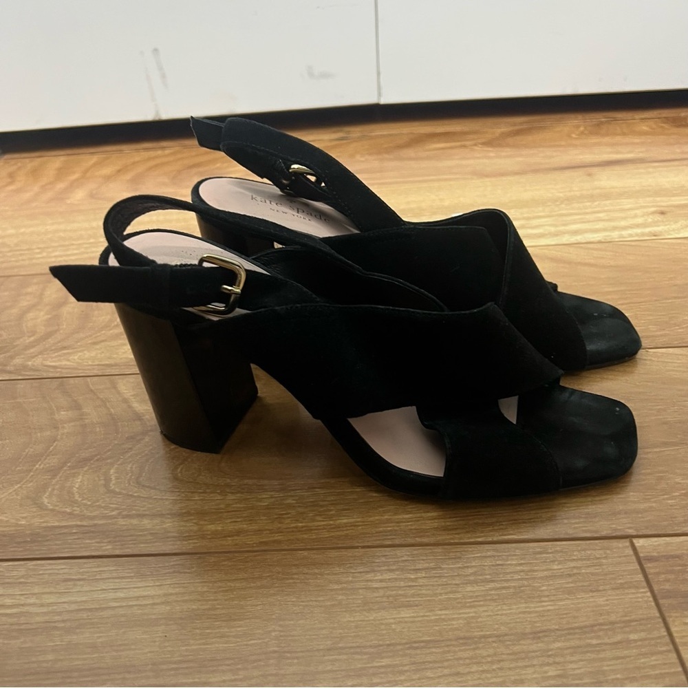 Kate Spade Black Suede Block Heel Sandals Women’s Size 8.5 Ankle Strap - Picture 4 of 7